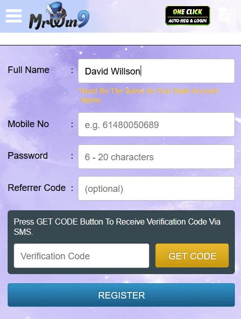 MrWin9 registration form