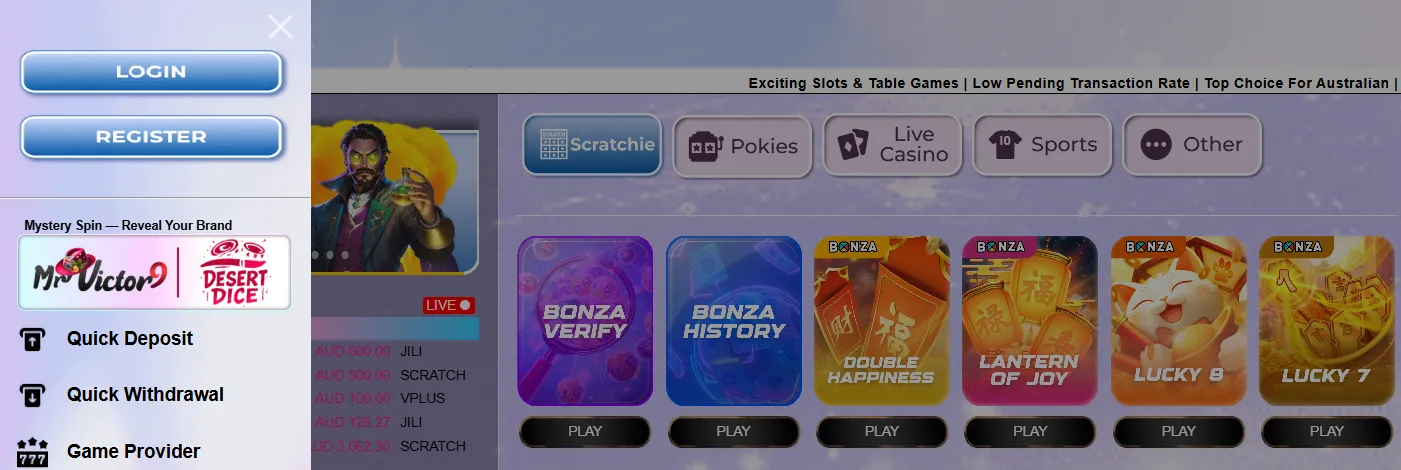 MrWin9 Casino Interface
