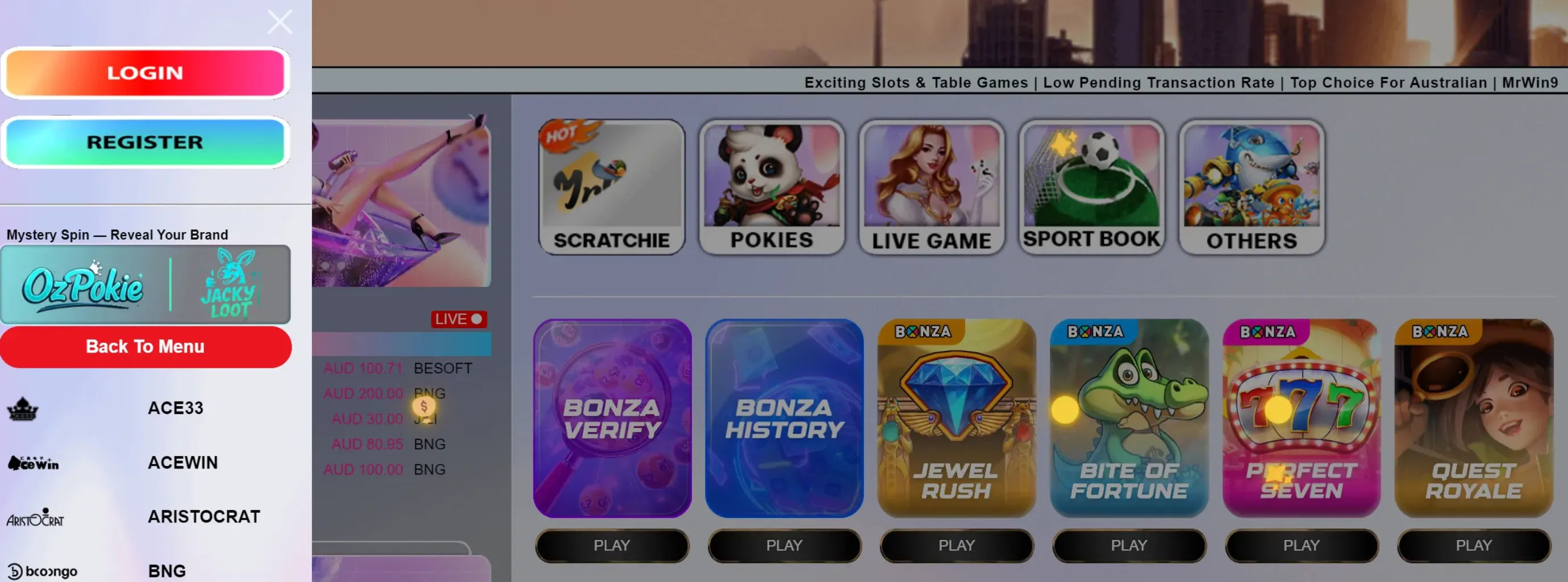 MrWin9 Casino Interface